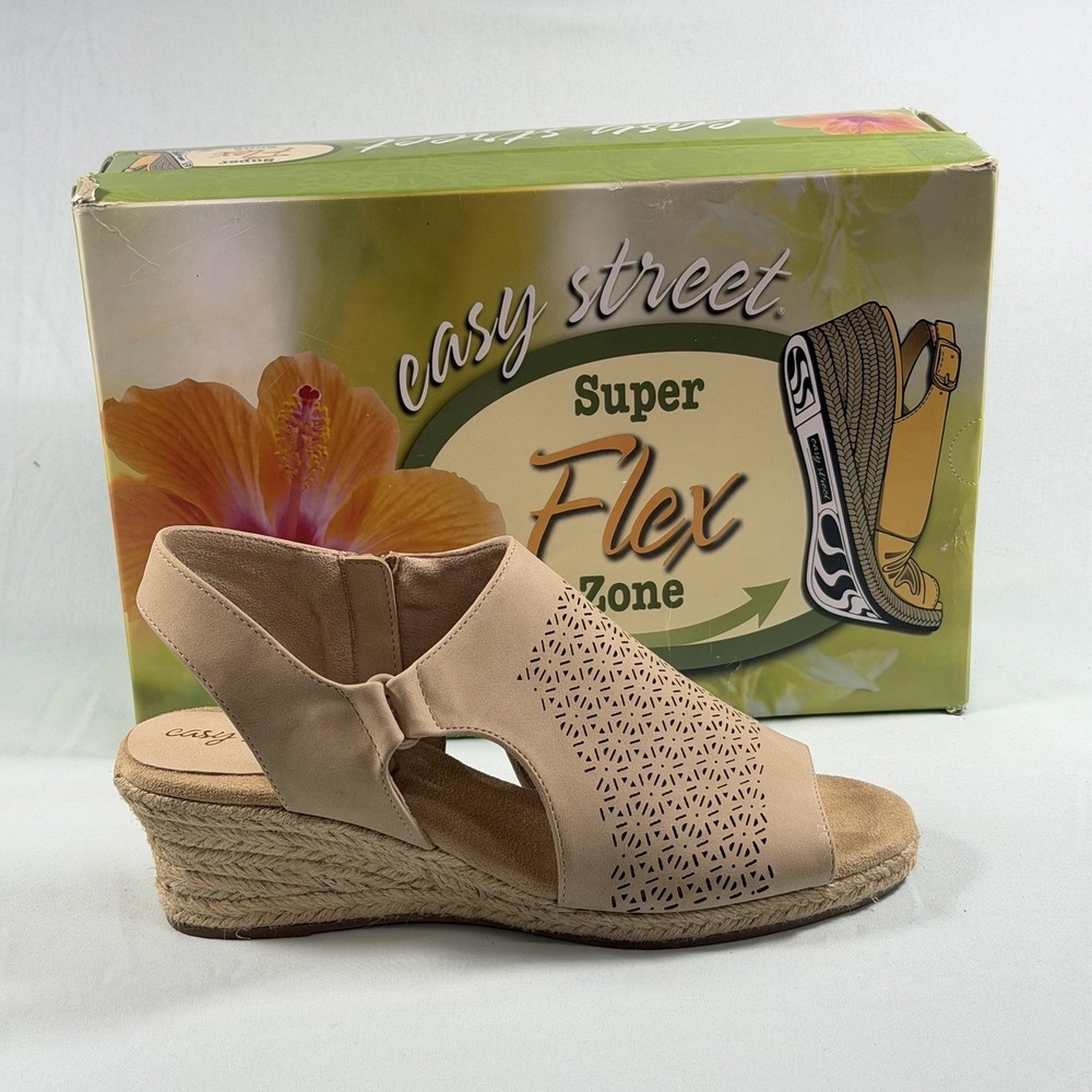 NEW Easy Street Size-8W Women's Serena Zip Espadrille Wedge Sandals Sand